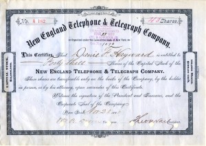 New England Telephone & Telegraph Company signed by Theodore Vail (First President of AT&T) - New York 1883